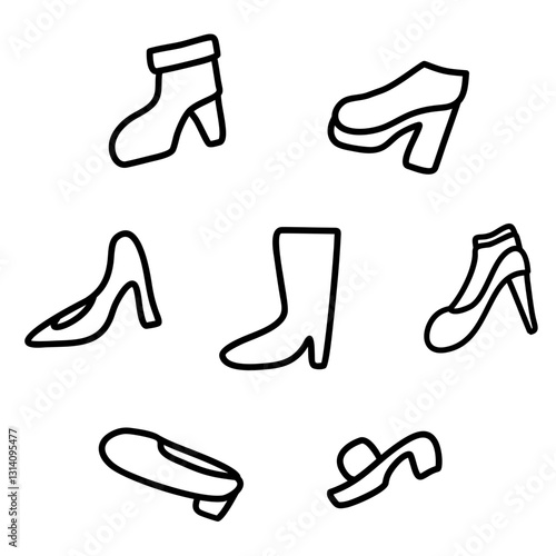 Hand drawn vector illustration set of women's shoes