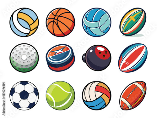 Collection of colorful sports balls isolated on white background