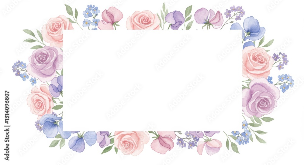 Elegant floral border with pastel roses and delicate blooms for invitations Elegant floral border with pastel roses and delicate blooms for invitations