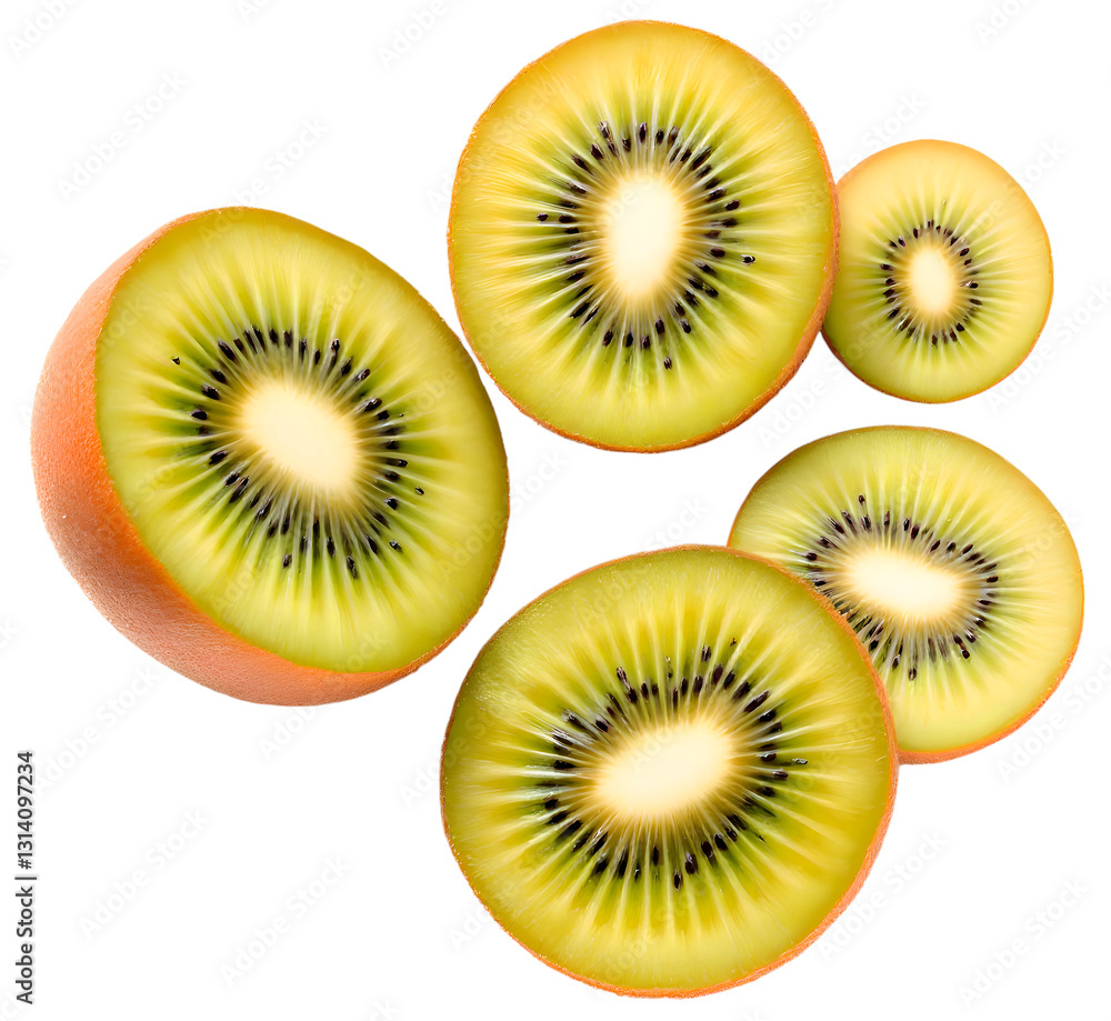 Fototapeta premium Gold Kiwi fruit cut in half isolated on trasnparent background