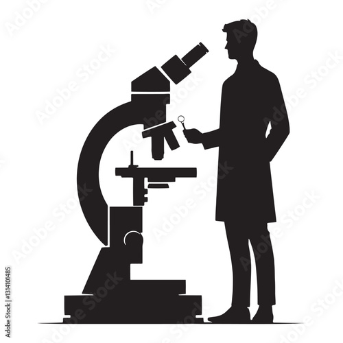 Microbiologist Biologist silhouette, examining life at the cellular level - Biologist illustration - Minimalist Biologist vector - Profession silhouette
