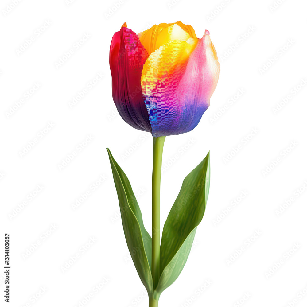 Vibrant Tulip Bloom: A close-up shot captures a single tulip, its petals radiating with an array of bright and bold colors, symbolizing springtime and new beginnings. Vibrant Tulip Bloom: A close-up shot captures a single tulip, its petals radiating with an array of bright and bold colors, symbolizing springtime and new beginnings.