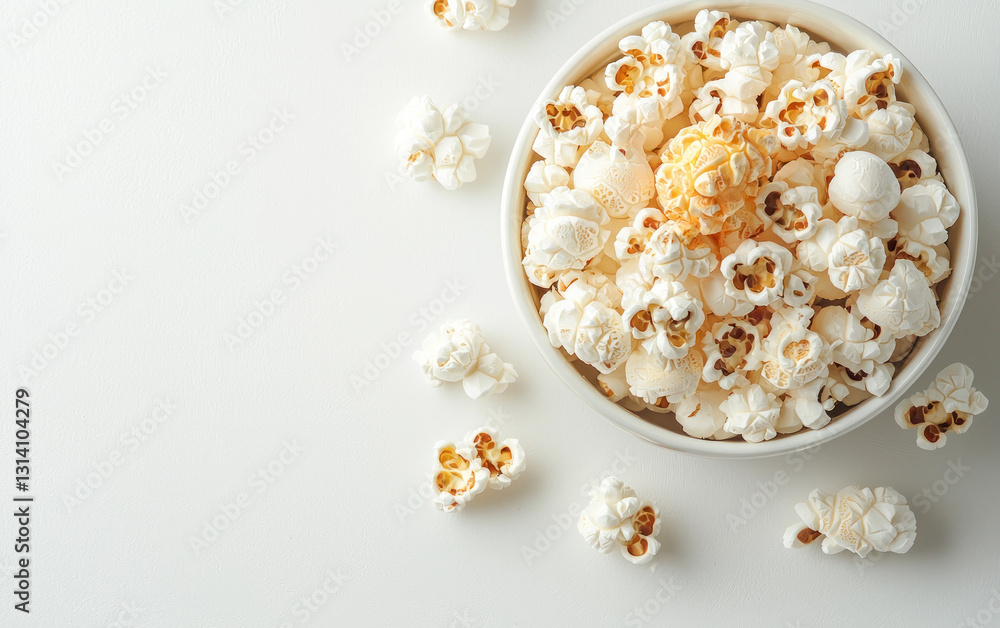 Bowl of Buttery Popcorn on White Background Bowl of Buttery Popcorn on White Background