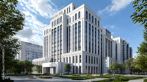 Wallpaper Mural Modern White Building with Green Surroundings and Blue Sky Torontodigital.ca