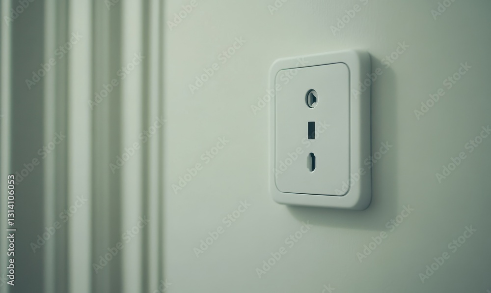 Modern white wall socket placed on a clean white wall, minimalist design aesthetic, soft neutral tones, focus on sharp clean lines Modern white wall socket placed on a clean white wall, minimalist design aesthetic, soft neutral tones, focus on sharp clean lines