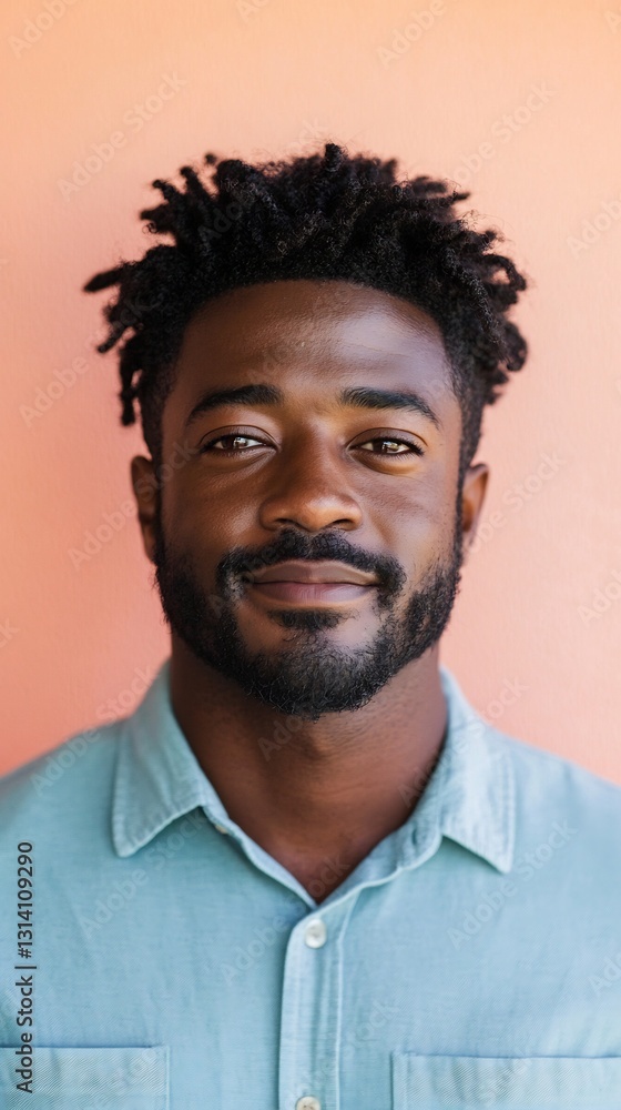 Stylish Man in Blue Shirt on Dreamy Pastel Background Stylish Man in Blue Shirt on Dreamy Pastel Background