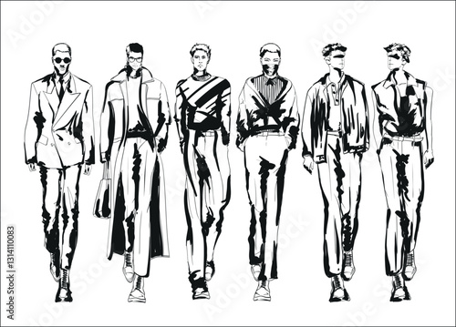 Vector set Fashion man. Sketch of a fashion man in a jacket on a white background. Autumn man. Street style