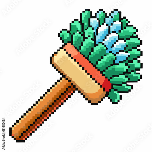 Retro Pixelated Feather Duster  Illustration for Vintage Cleaning Designs
