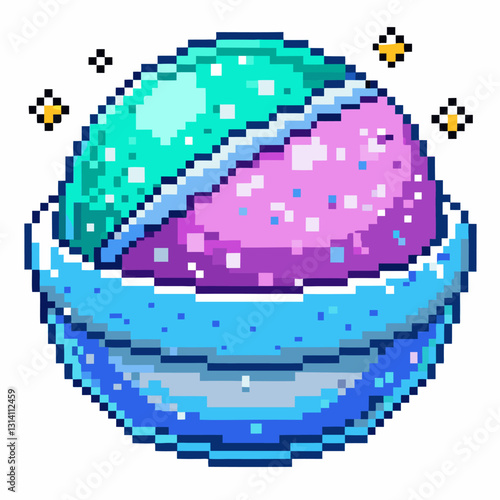Colorful Pixel Art Galaxy Ice Cream in a Bowl Vibrant Retro Illustration