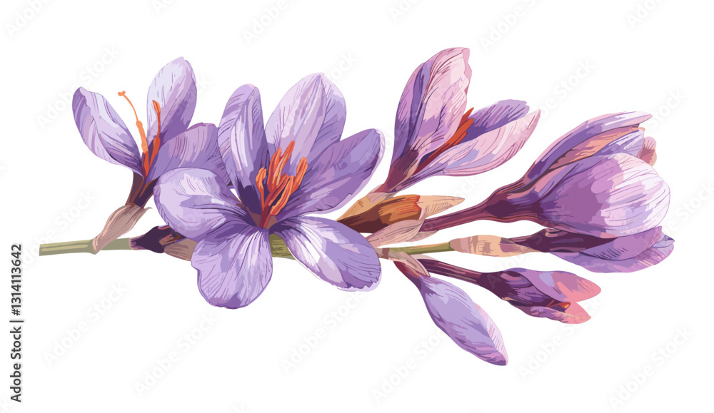 Old botanical illustration, saffron vector, isolated crocus flower, vintage floral drawing, medicinal plant sketch, hand-drawn spice engraving, antique saffron artwork Old botanical illustration, saffron vector, isolated crocus flower, vintage floral drawing, medicinal plant sketch, hand-drawn spice engraving, antique saffron artwork