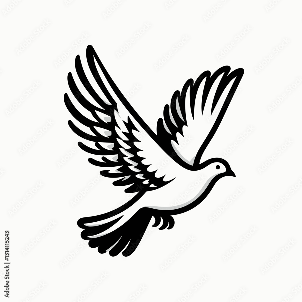 Obraz premium Stylized dotwork tattoo design of a flying dove, showcasing elegant lines and dynamic movement