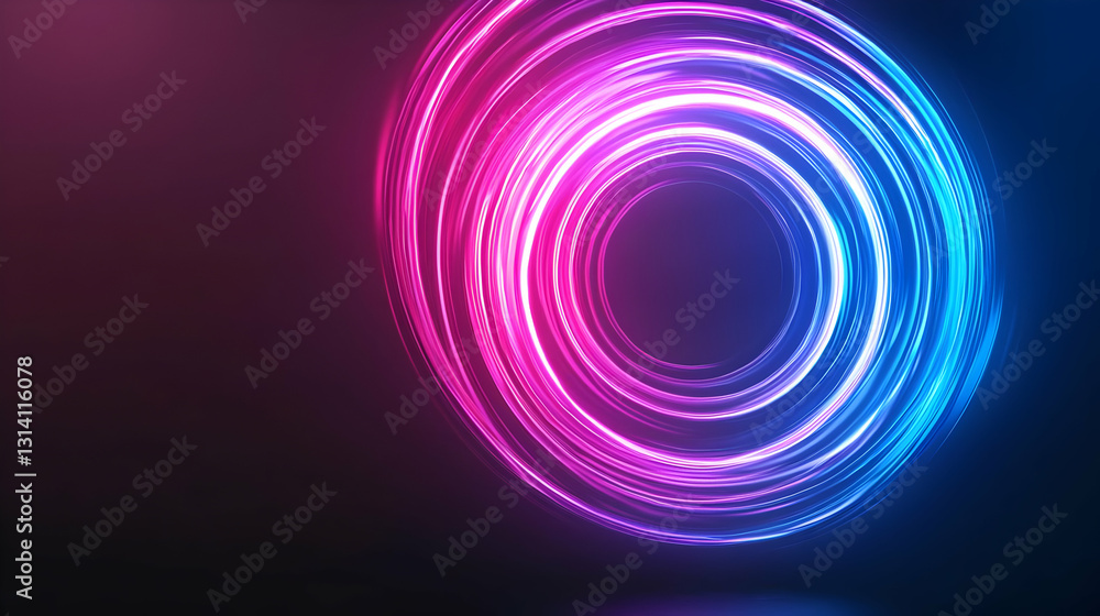 Naklejka premium Vivid Pink And Blue Glowing Neon Circles In A Dark Abstract Background With Futuristic Design And Modern Illuminated Lines