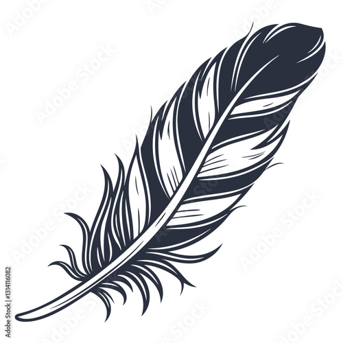 black feather silhouette vector illustration isolated on white or transparent background