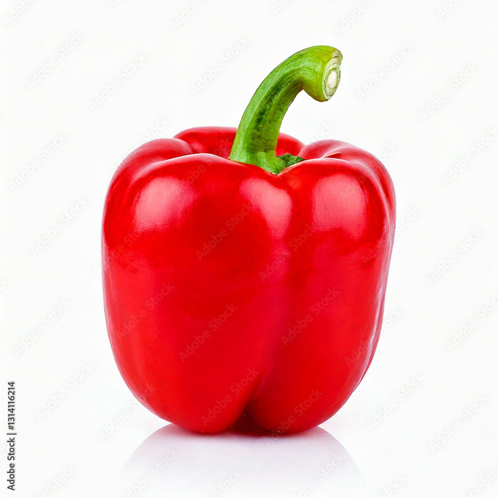 Bright red organic bell pepper isolated on white background