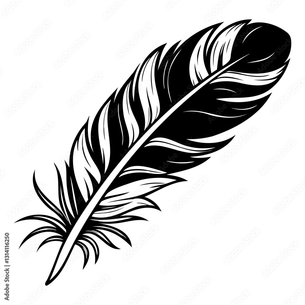 Fototapeta premium black feather silhouette vector illustration isolated on white or transparent background