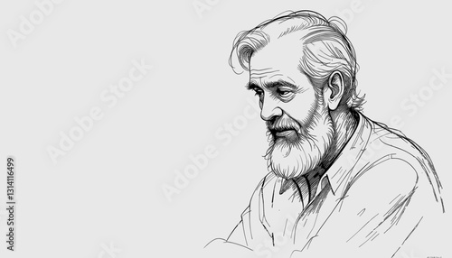 Profile portrait of an elderly man with a beard, showcasing fine line art and thoughtful expression
