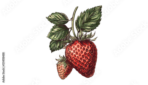 Strawberry vector illustration, old botanical drawing, isolated on transparent background, vintage fruit sketch, hand-drawn berry art, engraved strawberry plant, organic food design