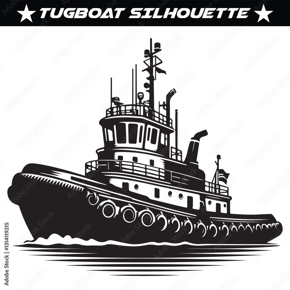 Obraz premium Tugboat silhouette vector illustration design 