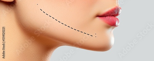 Woman Profile Facial Enhancement Dotted Line Cosmetic Chin Surgery Procedure Aesthetic Modification