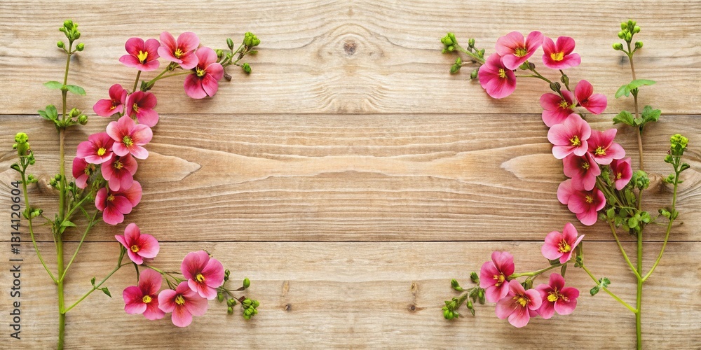 Aerial View of Diascia Twins Flat Lay on Rustic Wood - Copy Space