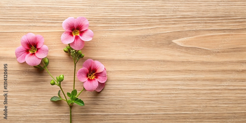 Aerial View of Diascia Twins on Wooden Background - Copy Space Aerial View of Diascia Twins on Wooden Background - Copy Space