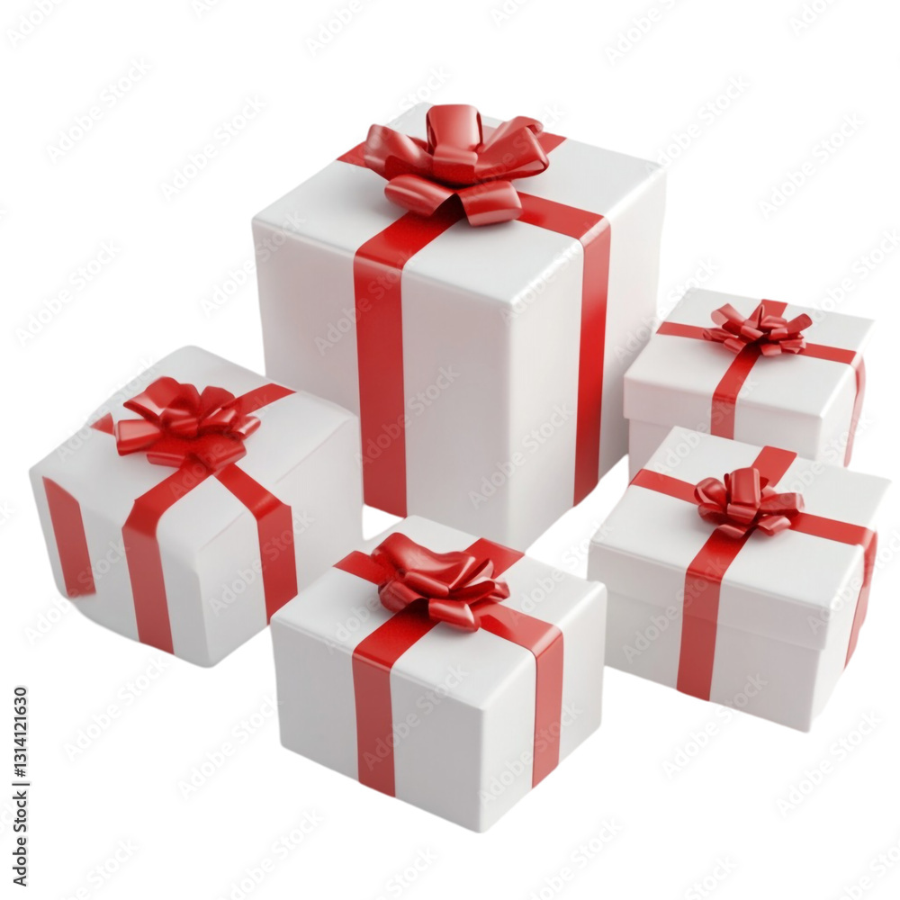 Obraz premium Festive gifts red ribbons white boxes joyful surprise