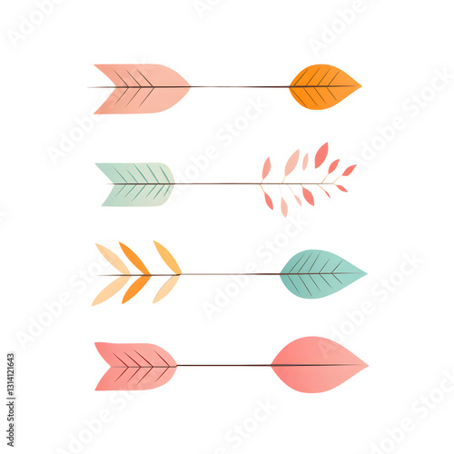Colorful Leaf Arrow Illustration Set isolated on transparent background