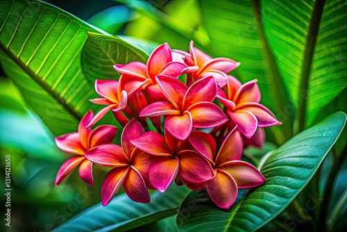 Dreamlike Siamese Kracheaw blooms, surreal close-up, vibrant green leaf backdrop.