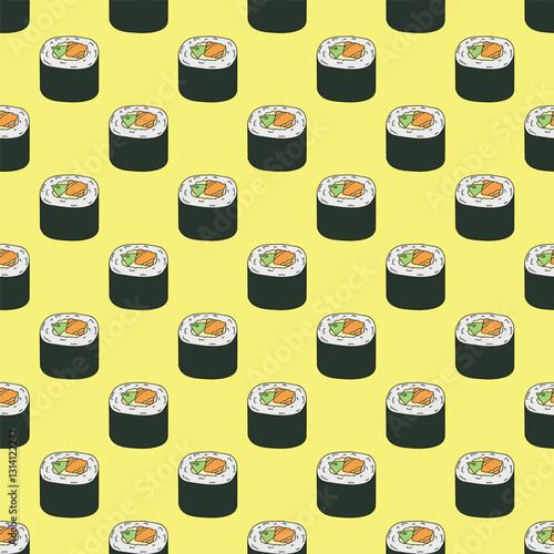 Seamless pattern with sushi roll for decorative print, wrapping paper, menu, wallpaper and fabric