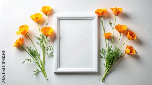 California Poppy Flat Lay Minimalist Luxury Design Stock Photo - Blank Space for Text