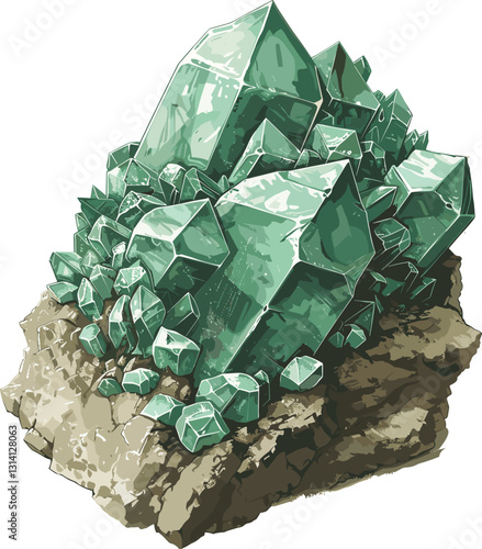 Old-style Adamite mineral vector on transparent background, vintage illustration, rare gemstone, hand-drawn ore, antique sketch, geology artwork, retro engraving