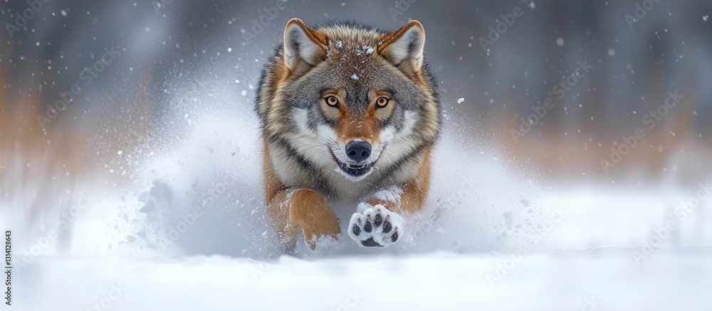 Obraz premium Winter Wolf Running Through Snow