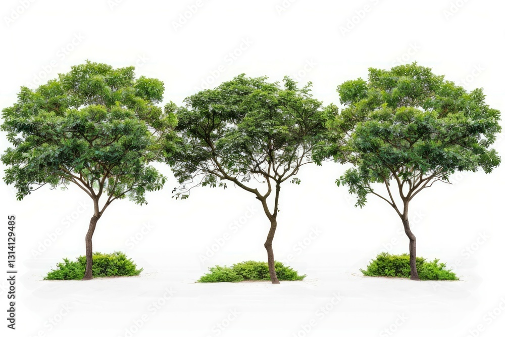 Few lush trees on isolated white background. AI image Few lush trees on isolated white background. AI image