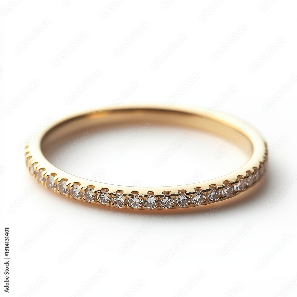 Elegant Gold Ring with Sparkling Diamonds on a White Background Elegant Gold Ring with Sparkling Diamonds on a White Background