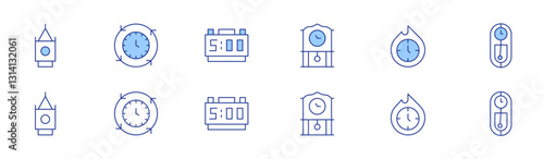 Clock icon set in two styles, Duotone and Thin Line style. Editable stroke. big ben, efficiency, clock, deadline, wall clock, alarm