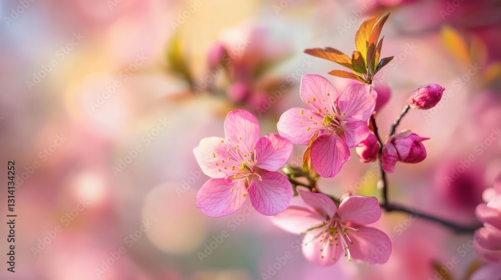 Beautiful pink flowers bloom gracefully on a delicate branch outdoors Beautiful pink flowers bloom gracefully on a delicate branch outdoors