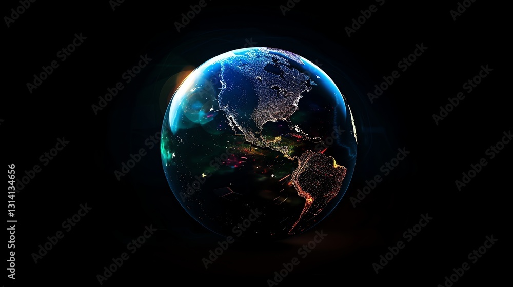 An abstract digital illustration depicting the Earth inside a glowing sphere. An abstract digital illustration depicting the Earth inside a glowing sphere.