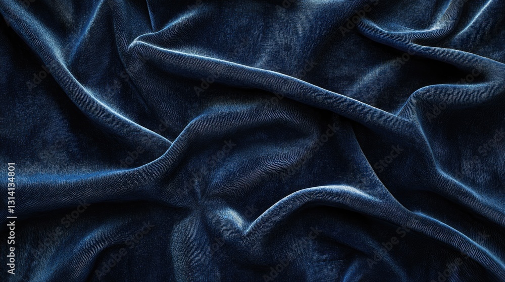A close up view of crumpled blue fabric with highlights A close up view of crumpled blue fabric with highlights