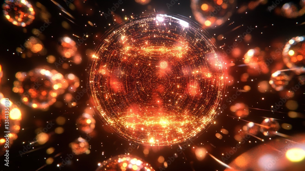Obraz premium Glowing orbs forming a sphere, sparkling with light in a mesmerizing display