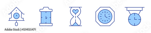 hourglass, wall clock, cuckoo clock, clock. Clock Icon vector illustration. Line Duotone style. Editable stroke