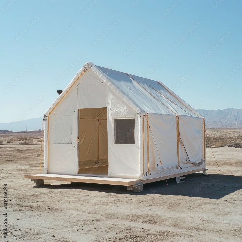 A prefabricated building being assembled at a remote construction location.