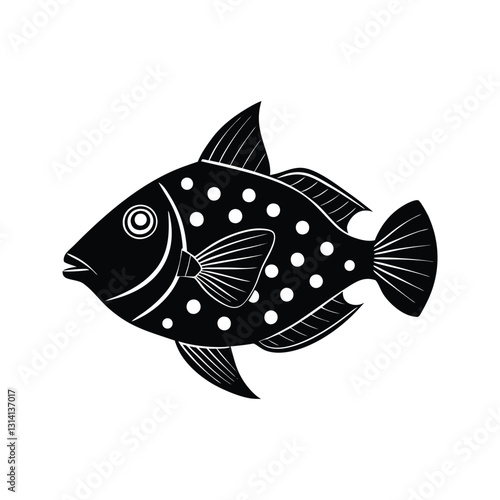 Triggerfish with spotted body and triangular shape silhouette isolated on white background