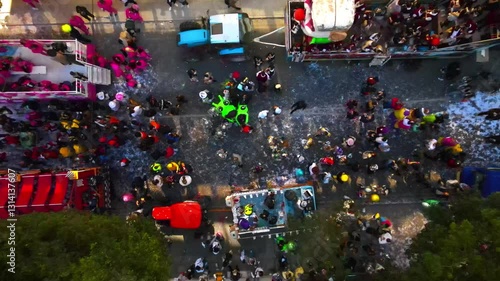 Grand carnival parade in Limassol. Cyprus, An aerial view of people in the city performing in costume at a carnival.