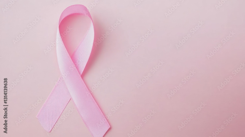 A close up image shows a pink awareness ribbon laid flat A close up image shows a pink awareness ribbon laid flat