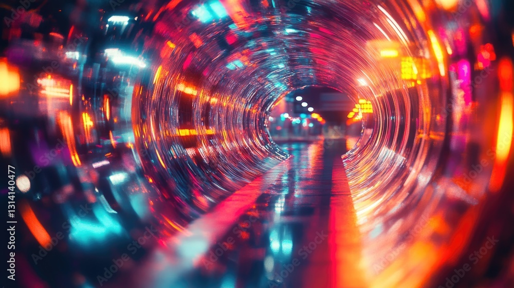 Fototapeta premium Abstract view of a colorful reflective tunnel design