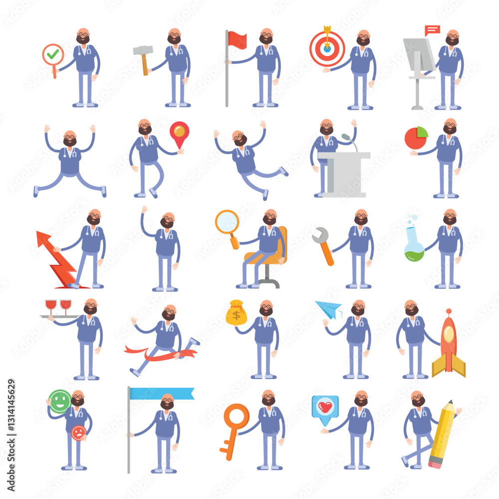 doctor characters in different poses illustration set doctor characters in different poses illustration set
