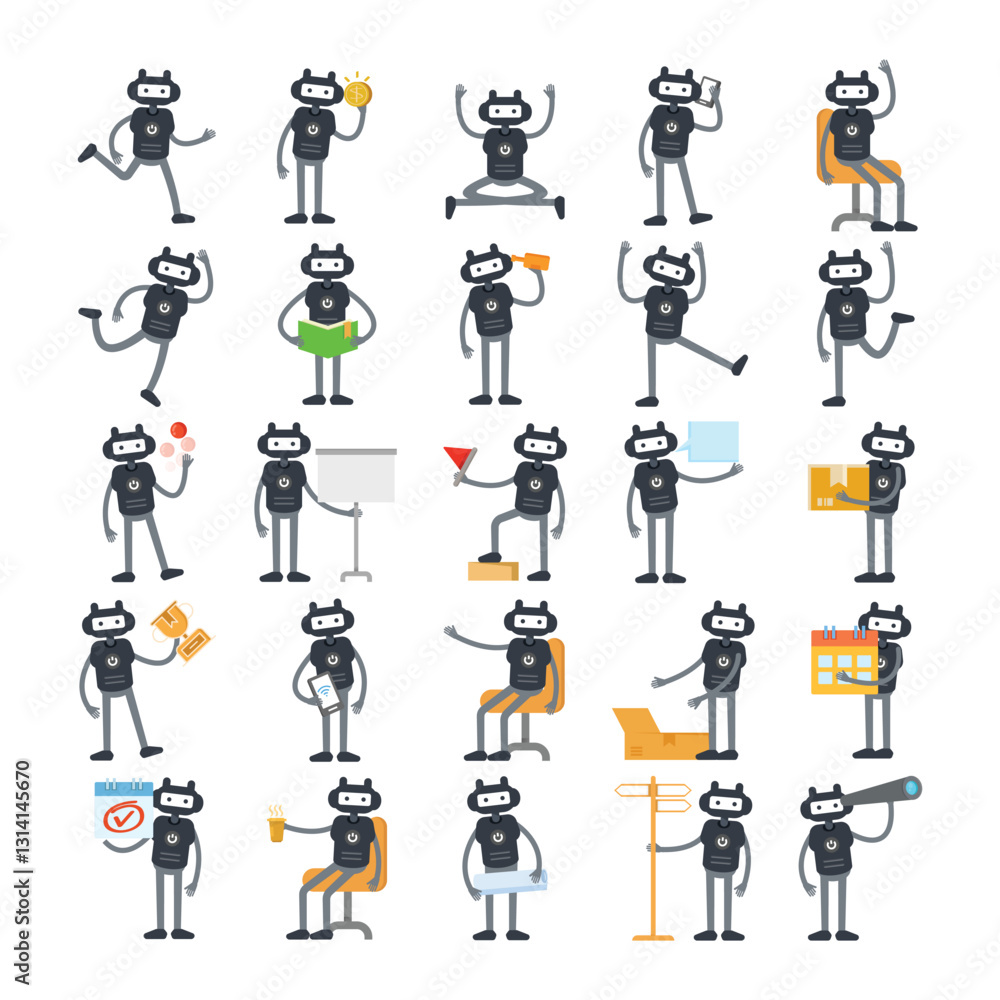 Fotografie humanoid robot characters set in different poses illustration