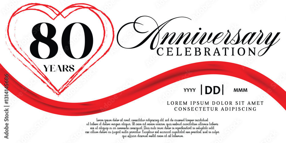 Vector 80th anniversary celebration logo lovely red ribbon abstract vector on white background design template illustration. Vector 80th anniversary celebration logo lovely red ribbon abstract vector on white background design template illustration.
