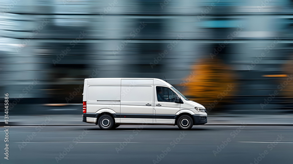 White Delivery Van In Motion Blur On A City Street During The Day Pixelated Abstract Autumn Background White Delivery Van In Motion Blur On A City Street During The Day Pixelated Abstract Autumn Background