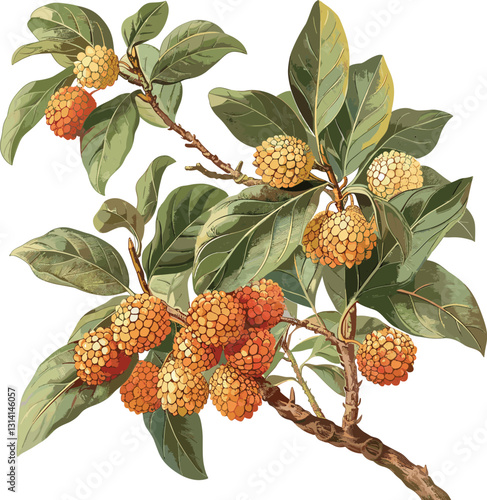 Arbutus vector, old botanical illustration, isolated on transparent background, vintage plant drawing, hand-drawn tree branch, antique flora artwork, herbal engraving